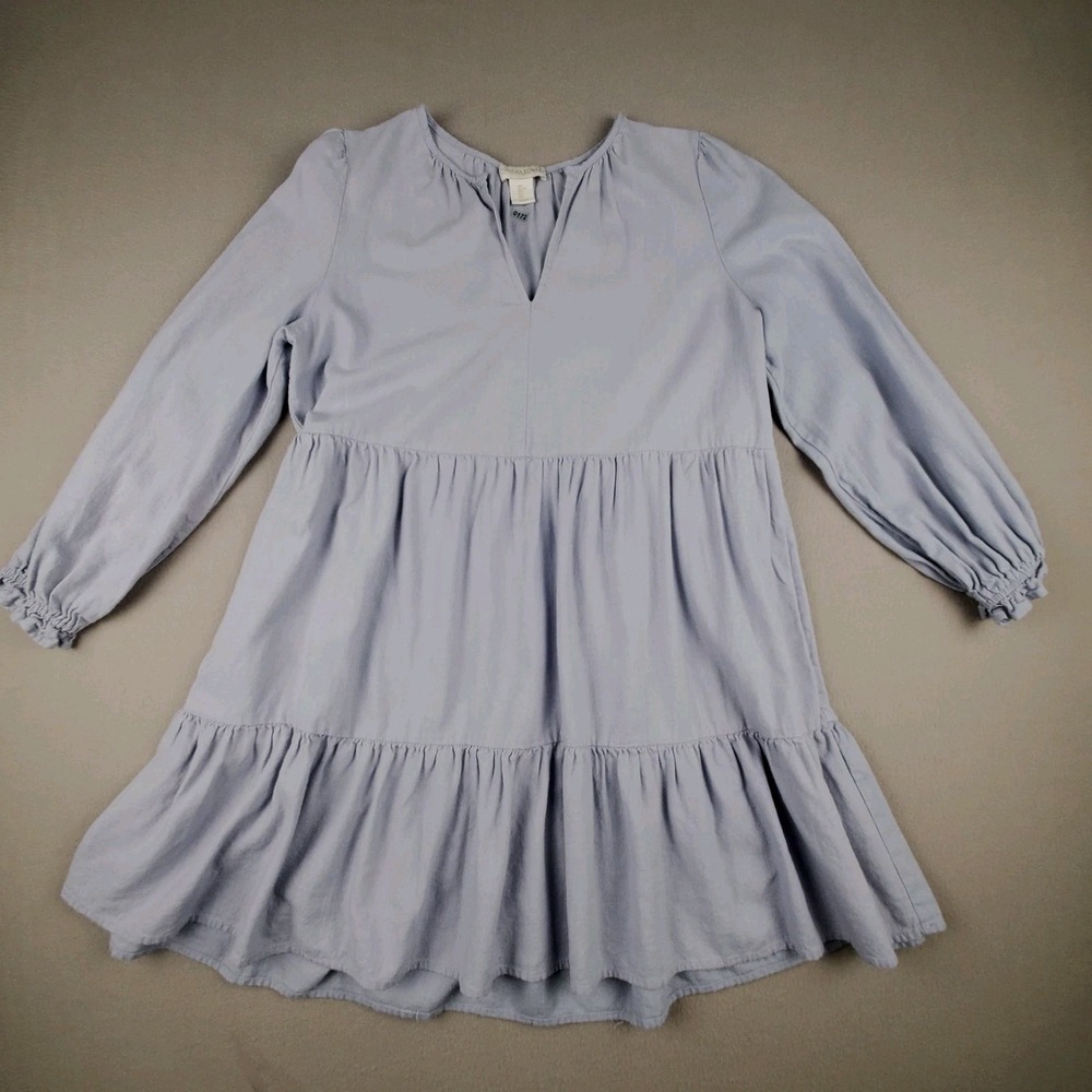 Cynthia Rowley Women's Linen Blend Tiered Light Blue Shirt Dress in Size Large